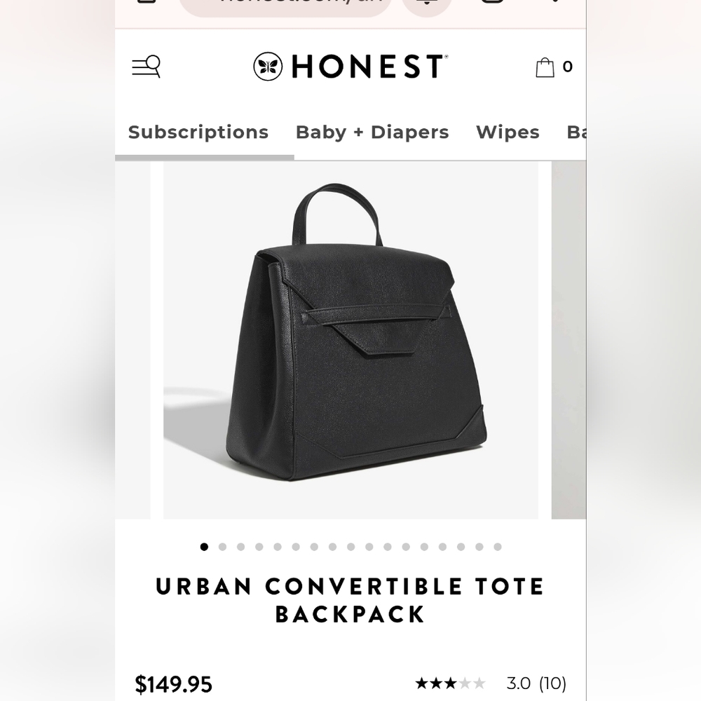 EUC Honest Baby Vegan Leather Trendy Chic Diaper Bag Backpack